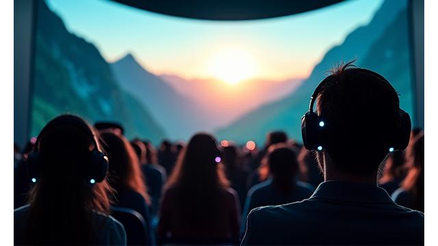 Personen in einem 360-Grad-Kino mit immersivem Klangerlebnis