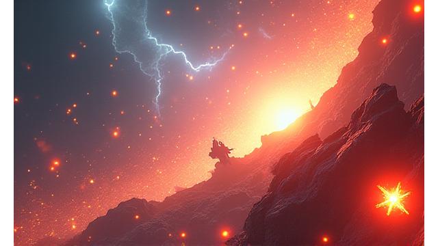 Szene aus einem futuristischen VR-Spiel mit dynamischer Beleuchtung und Soundeffekten
