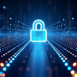 Symbol für sichere Datenübertragung: stilisierte Datenpakete, die durch einen digitalen Tunnel geschickt werden