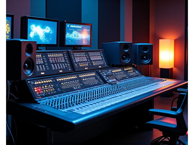 Kontrollraum des KlangSchmiede Studios mit Mischpult und Monitoren