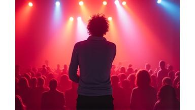 Musiker spielen leidenschaftlich auf einer energiegeladenen live-Bühne mit Bühnenbeleuchtung
